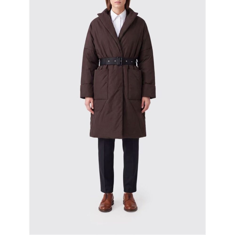 Semicouture Long Quilted Down Jacket With Adjustable Waist Belt